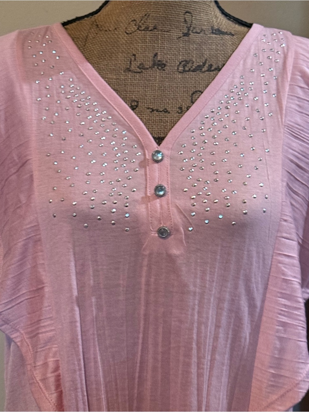 Pink Rhinestone V-Neck Flutter Sleeve Top - Picture 2 of 8